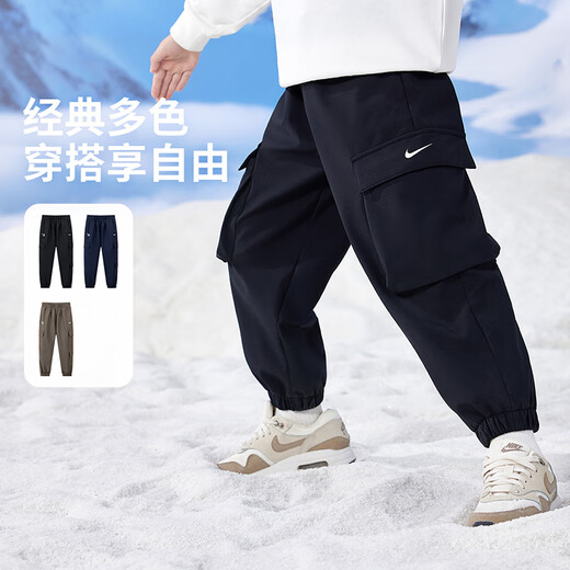 NIKE3BRAND 耐克男女童梭织长裤2025冬季新款加绒保暖儿童工装裤