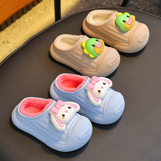 Children's cotton slippers, indoor non-slip and warm winter, waterproof and non-slip for boys and girls, home baby furry outer wear cotton slippers, upgraded version of environmentally friendly material melon red slippers, size 12 38/39 (suitable for 37/38 feet)