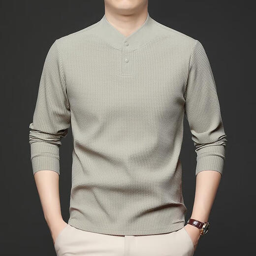 SEMALAM Meng Huihaowu's preferred round neck button top autumn and winter men's long-sleeved T-shirt Henry collar sweatshirt warm base layer G111-dark purple M recommended 100-120Jin Jin equals 0.5 kg