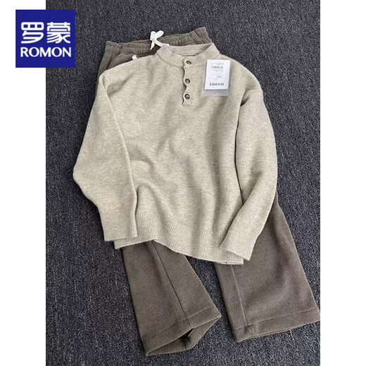 Romon cleanfit old money style Henry collar sweater men's autumn and winter style American retro pullover sweater base floral gray upgraded style M