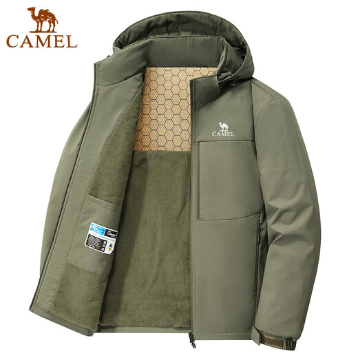 Camel Jacket Men's Graphene Autumn and Winter Jacket Men's Windbreaker New Hooded Velvet Thickened Large Size Top for Middle-aged and Young People Dark Blue M Recommended 100-120Jin Jin equals 0.5 kg