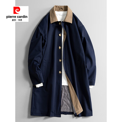 Pierre Cardin workwear military green high-end trendy brand mid-length windbreaker men's spring and autumn loose casual plus fat plus size fat jacket black XL 120-140Jin Jin equals 0.5 kg