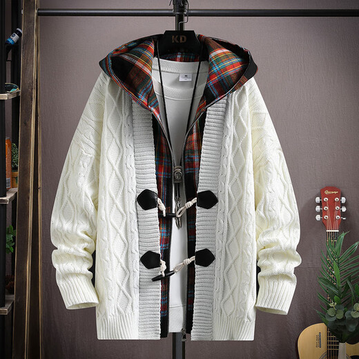 Pierre Cardin fake two-piece cardigan sweater for men spring and autumn 2025 new trendy brand hooded autumn and winter sweater thickened jacket 8997 black XL (about 120~135Jin Jin equals 0.5kg can be worn)