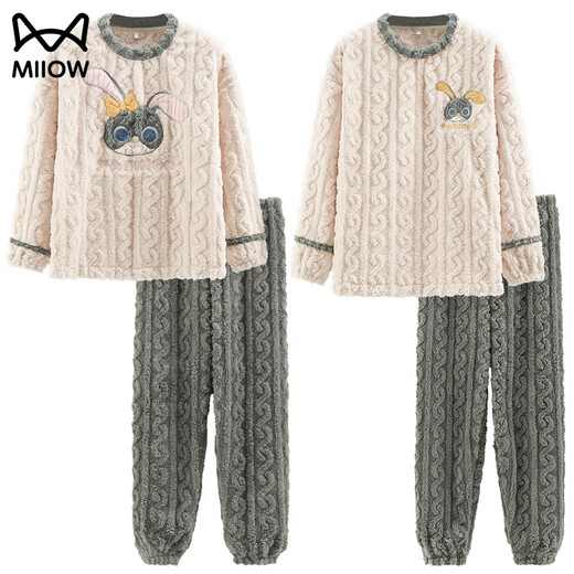 MiiOW coral velvet couple pajamas for women winter thickened velvet warm flannel large size can be worn outside home clothes suit men HMF7786 M women