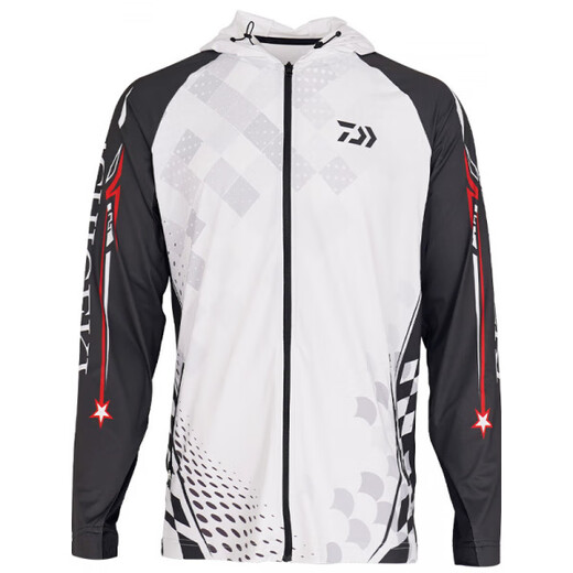 Dayiwa 25 new product one-hit sun protection clothing summer thin hooded stand collar fishing clothing sun protection outdoor stand collar sun protection top - black and white 2XL