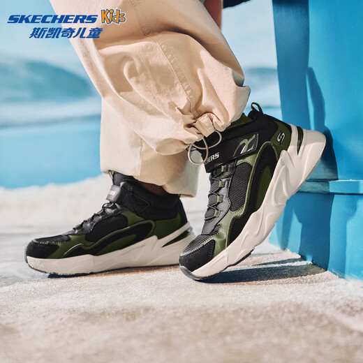 Skechers Children's Autumn and Winter Casual Boys and Girls Cotton Shoes Lightweight Velvet Warm Boots 405222L/302583L Boys/Black/Green/BKGR 34