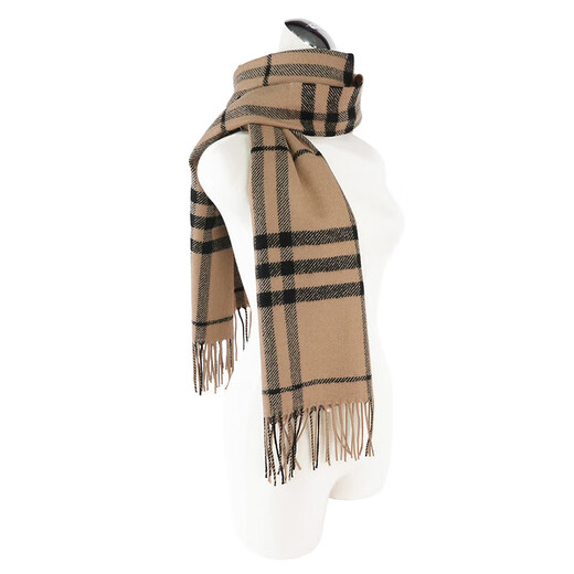 Burberry (BURBERRY) scarf Burberry scarf plaid printed tassels wool velvet scarf same style for men and women couple model camel 80942811 210*45CM