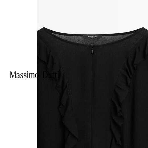 Massimo Dutti discount upgrade 2025 women's French romantic zipper ruffled flowing blouse long sleeves 05160960 Black M (170/92A)