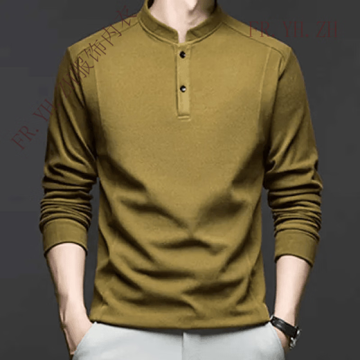 FR.YH.ZH Banbanhu Double-sided German Velvet Bottoming Shirt Square Garden Clothing Men's Henry Collar Long Sleeve Trendy Versatile Sweater Black (D509) L (115-130Jin Jin equals 0.5kg)