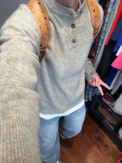 Xiaohongshu's hot style American retro Henry collar sweater for men in autumn and winter, lazy sweater with cleanf inner layer, gray upgraded version S S