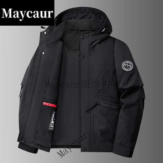 Maycaur small pear bean outdoor work jacket multi-pocket casual spring and autumn loose windproof hooded fishing photography clothing military green L
