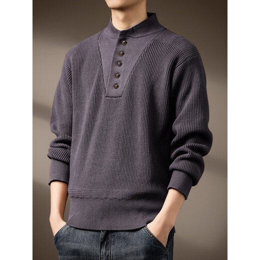 Bofayalo high-end American retro thickened and warm Henry collar men's sweater 2025 spring and autumn new heavyweight fashion gray khaki S_suitable for 90-110Jin Jin equals 0.5 kg
