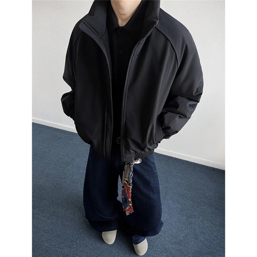 Lifeng American three-proof stand-up collar flight jacket cotton jacket men's winter thickened down jacket cleanfit short cotton jacket gray upgraded style (cotton jacket) L (suitable) 115-130Jin Jin equals 0.5 kg