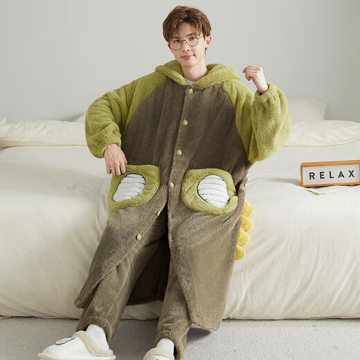 Yu Zhaolin Men's Pajamas Autumn and Winter Coral Velvet Plus Velvet Thickened Winter Youth Pajamas Men's Flannel Bathrobe Home Clothing