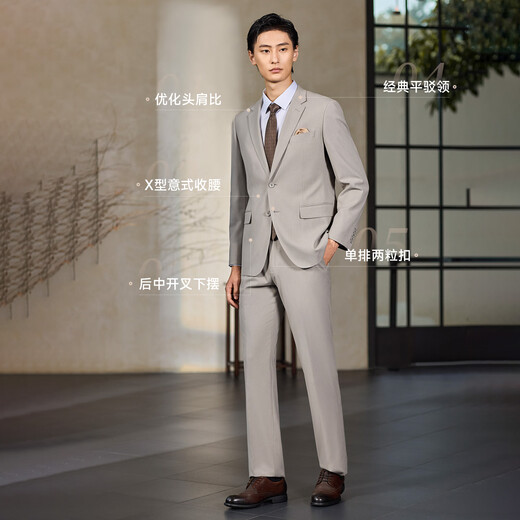 Langdon Machine Washable Series Men's Suit Suit Autumn Business Formal Easy-Care Suit Men's Khaki Two-piece Set (Pants Size 28-40) 50 A (180/96A) Please note the trousers size