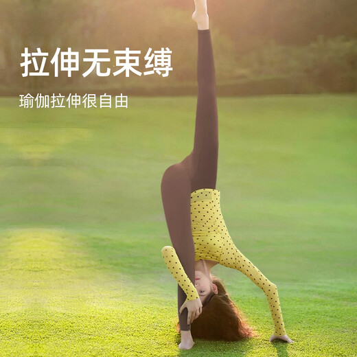 Double Show Beautiful Autumn and Winter Yoga Wear Suit for Women 2025 New High-end Polka Dot Pilates Long Sleeve Sports Fitness Top Yellow Brown Polka Dot Top + Mocha Pants M 100-115