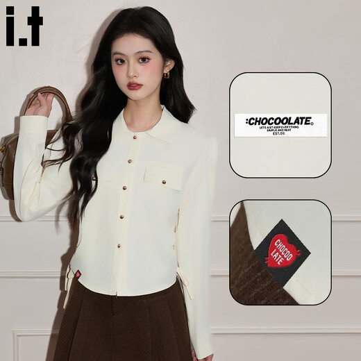 CHOCOOLATE it women's French solid color high-end long-sleeved shirt for women 2025 autumn and winter new design short shirt for women brick red one size