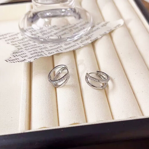 925 silver needle Korean style hollow double layer diamond earrings small and versatile design daily commuting simple earrings for women ED25002 silver double row earrings