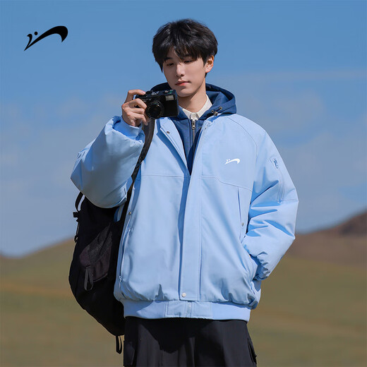 Guirenniao fake two-piece workwear cotton jacket for men in winter cold-proof hooded cotton-padded jacket, light blue 3XL