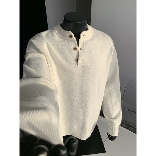 Knitted Sweater Large Size Henley Collar Sweater Men's Lazy Style Bottoming Sweater Jacket Black 3XL