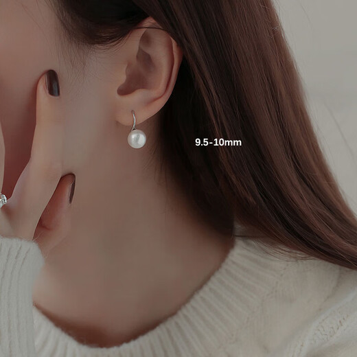 Natural freshwater pearl earrings for women 999 sterling silver high-heeled shoes ear hook earrings light luxury high-end everyday versatile 999 high-heeled shoes silver ear hook 10mm pair