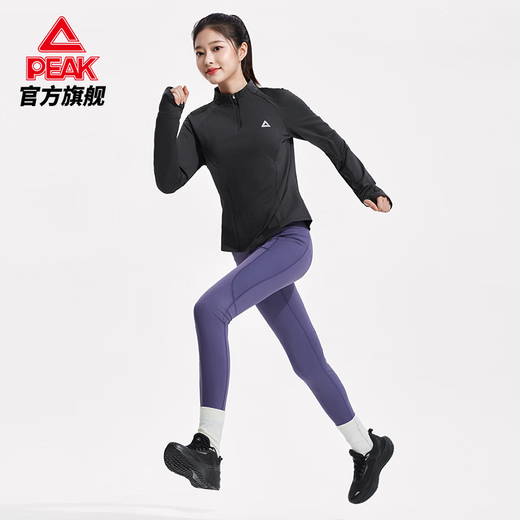 Peak quick-drying sports fitness plus velvet long T-shirt autumn and winter new warm running outdoor leisure yoga Pilates top black XS