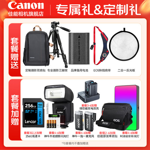 Canon r6 bird hunting photography equipment full-frame mirrorless vlog camera body 4K shooting small lightweight mirrorless camera Place an order for Labubu & Jindou R6 second generation body disassembly + RF 24-105USM disassembly L-class lens Package 3 Original backpack + outdoor flash + professional photography tripod