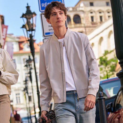 Mr.Bu modern style jacket men's 2025 autumn and winter new fashion baseball collar top Glacier Gray M (170)