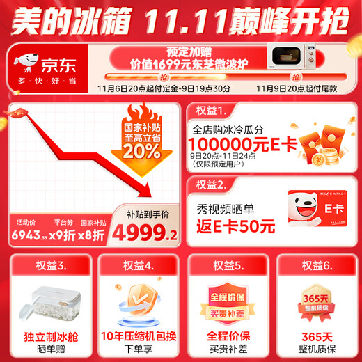 Midea Xiongdundun 601 dual-system flat screen fully embedded odor-free sterilization cross four-door first-level frost-free household refrigerator BCD-601WUSPZM (E) Haibeida