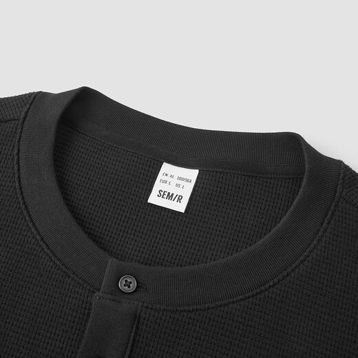 Semir long-sleeved T-shirt men's waffle solid color versatile bottoming shirt winter 2025 new inner top Henry collar black 90001 L