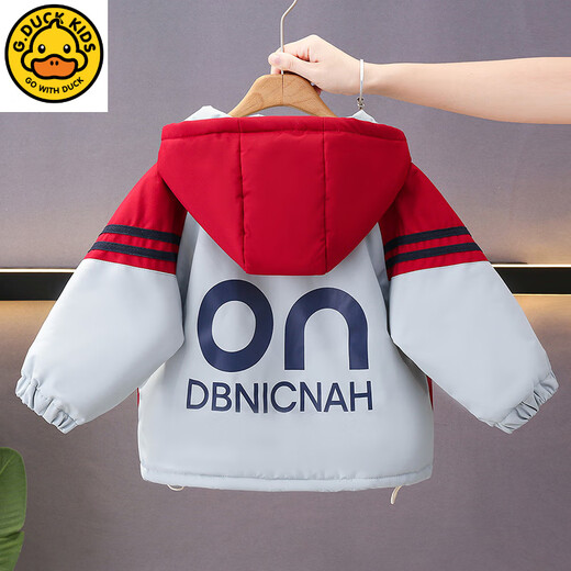 G.duck boys' autumn and winter velvet jacket 2025 new handsome baby winter cotton coat children's thickened parka cotton coat trend navy blue 100 CM