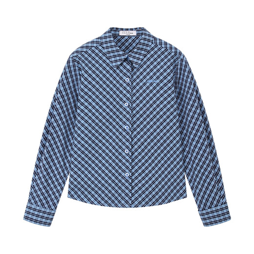 ELLE KIDS children's clothing plaid embroidered long-sleeved shirt girls autumn new classic retro college style top navy blue plaid 165 (M)
