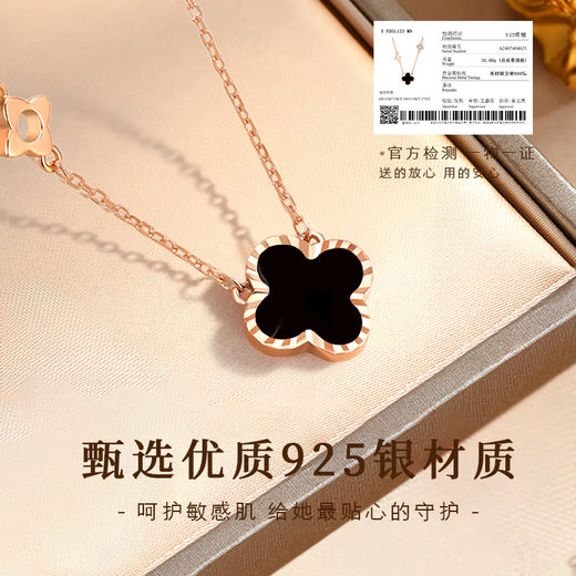 Zhen Shang Silver Four-leaf Clover Necklace for Women 2025 New Birthday Gift for Women and Girls Jewelry Light Luxury High-end Niche Girlfriend S925 Four-leaf Clover Necklace Black Onyx