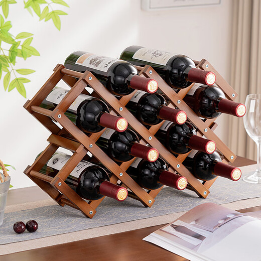 Tanbeiman red wine display rack red wine rack storage rack grid home installation-free wine rack ornaments small wine cabinet multiple bottles of wine desktop simple installation-free foldable primary color - three layers (thickened pure bamboo) 6 bottles