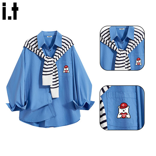 CHOCOOLATE it women's trendy brand high-end Korean wear shirt for women autumn and winter new design striped shawl shirt for women striped shawl + shirt M