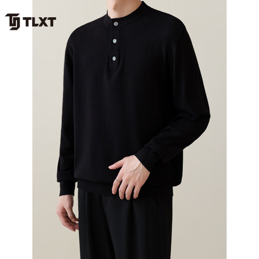 TLXT International first-line brand autumn and winter men's new style 2025 Henry collar simple sweater men's casual commuting sweater half black M