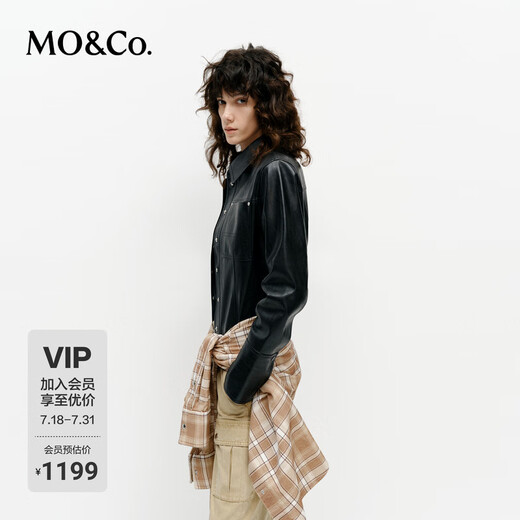 MO&Co.edition Xiaohongshu's popular MOCO jacket 2025 spring new rock plain leather fashion waist-fitting short shirt jacket black xXS/155