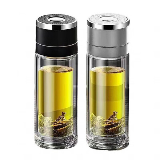 Jidaocook one-click lid opening, tea and water separation, large-capacity double-layer glass cup for making tea, high temperature resistance, heat insulation, borosilicate, quick opening, anti-fall, one-click lid opening, elegant black 400ml