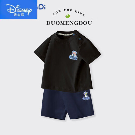 迪士尼（Disney）男童短袖套装宝宝a类纯棉上衣2025夏季小童宝宝运动短裤圆领上衣 AP12672X杏+I12672K灰 80