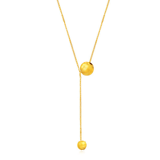 Beijing Gold Trading Center Co., Ltd. 18k gold gold necklace round ball beads tassel clavicle chain necklace birthday Valentine's Day gift for girlfriend and wife about 1g