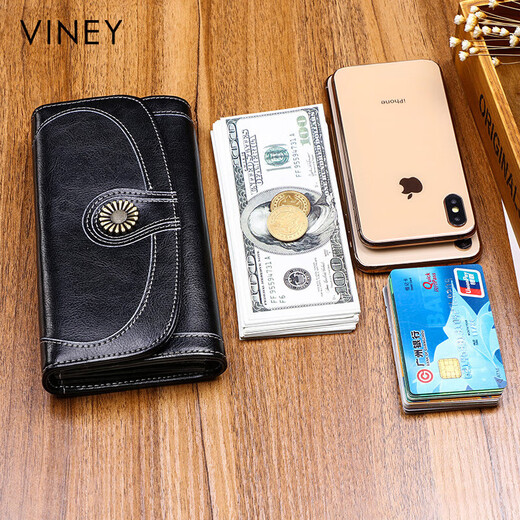 Viney cowhide wallet women's long large capacity multi-card slot clutch bag light luxury student coin purse women's wallet wallet card bag