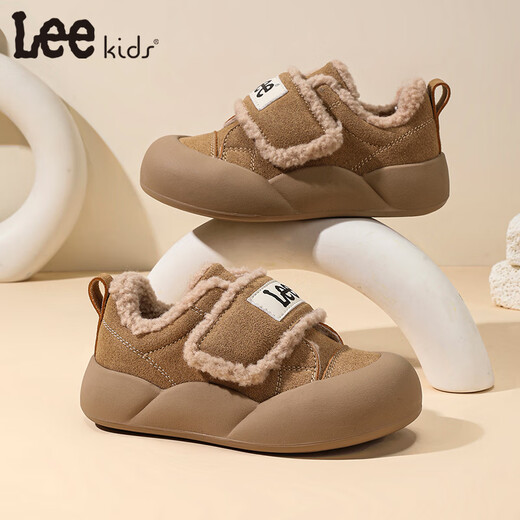 LEE KIDS Children's Shoes Winter New Children's Warm Snow Boots Plus Velvet Cotton Shoes Girls Casual Shoes Flat Shoes Boys Big Children Khaki 34 Recommended Foot Length 206mm