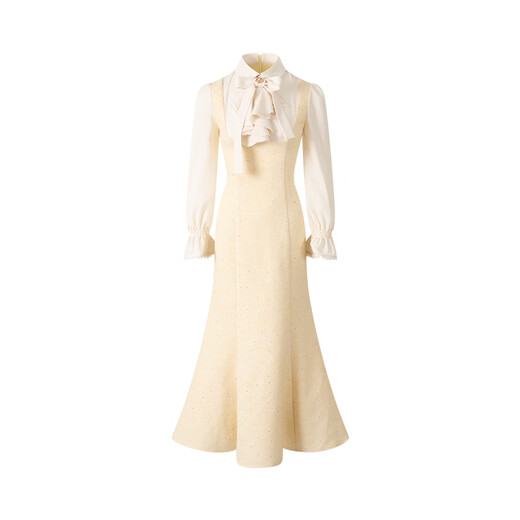 Wuyan Yihe Anne Romance French Romantic Sheep Wool Fragrance Fake Two-piece Dress Dress Ready S