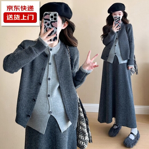 Maternity wear autumn suit 2025 new fashion casual soft top skirt autumn and winter pregnant mother advanced wear khaki suit XL