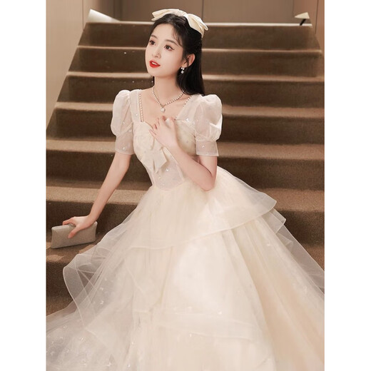 Ji Mi's birthday dress, new evening dress, female sense, niche light luxury, birthday coming-of-age ceremony, vocal arts test, champagne color L
