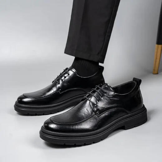 XO leather shoes for men, cowhide, 2025 autumn and winter formal business men's shoes, lace-up derby shoes, suit shoes, black 42