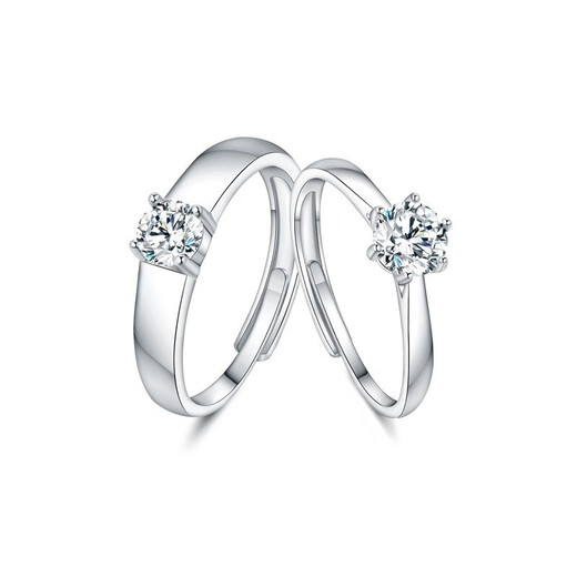 Chow Tai Fook Couple Ring Sterling Silver Adjustable Engraving S999 Pure Silver Men's and Women's Rings Valentine's Day Birthday Gift for the Rest of Life (Live Adjustment) + Counter Gift Box Women's Single Ring