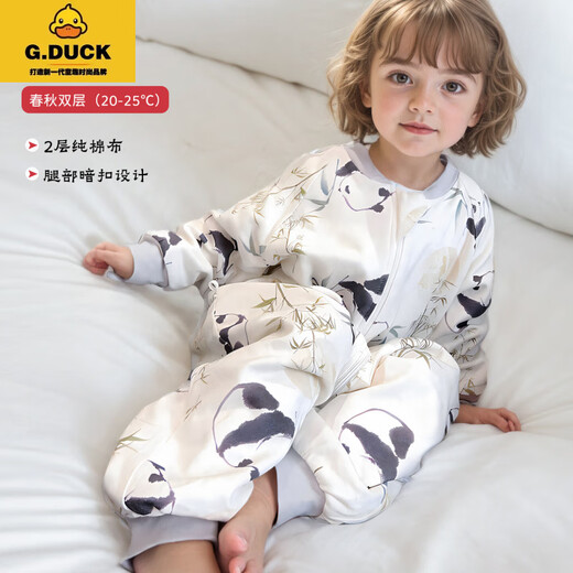G.DUCKKIDS baby split-leg sleeping bag spring and autumn double-layer pure cotton baby one-piece pajamas, children's anti-kick quilt artifact, universal model for all seasons Cute rabbit--single-layer pure cotton short-sleeved Order according to the recommended height S (90) code--recommended height 70-8