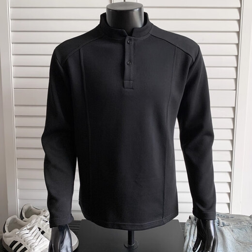 American Polo Henley shirt men's long-sleeved T-shirt spring and autumn trend cleanfit inner casual men's base sweatshirt YYT-CX81 Gray American Henley collar sweatshirt 3XL