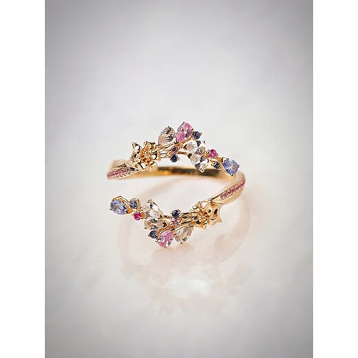 GUIG Old Phoenix Gold Store New Secret Garden Series Romantic Galaxy Flower Ring Fully Inlaid with 18K Gold Tanzanite Romantic Galaxy Flower Ring One Opening Adjustable